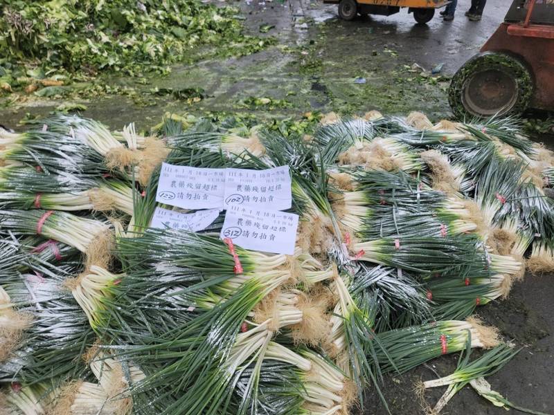 青蔥農藥檢驗不合格，進行銷毀作業。（台北市場處提供）