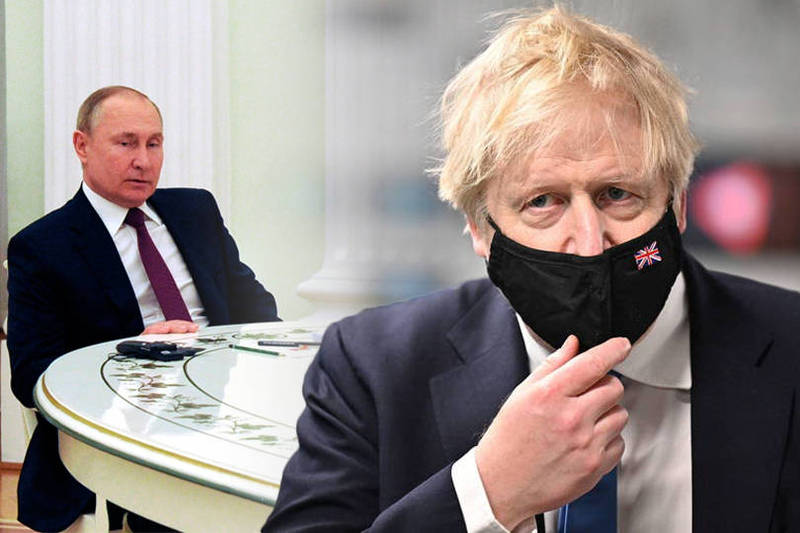 英国首相强森（右）在微博用中文唿吁俄罗斯总统普廷（左）勿做错误决定。（美联社；本报合成）(photo:LTN)