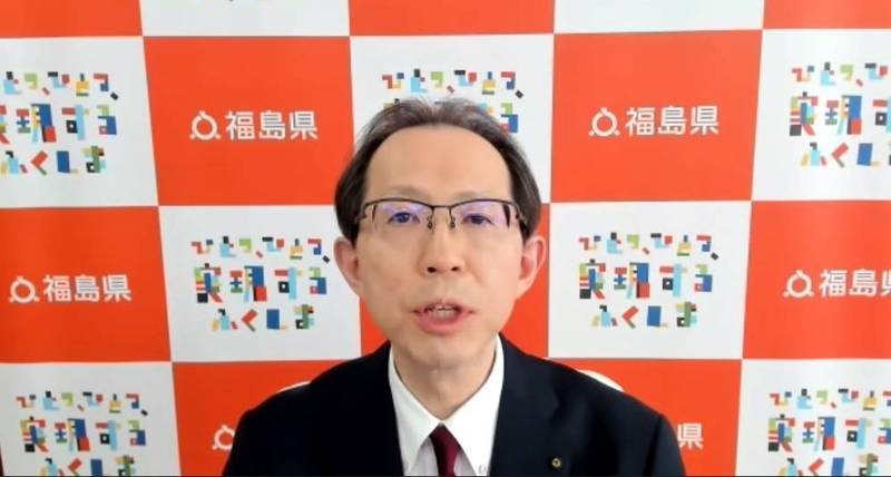 福島縣知事內堀雅雄今天向駐日外媒說明福島重建現況，對於台灣將重啟福食進口，內堀表示，讓福島的重建更往前邁進了一大步。（取自FPCJ直播畫面）