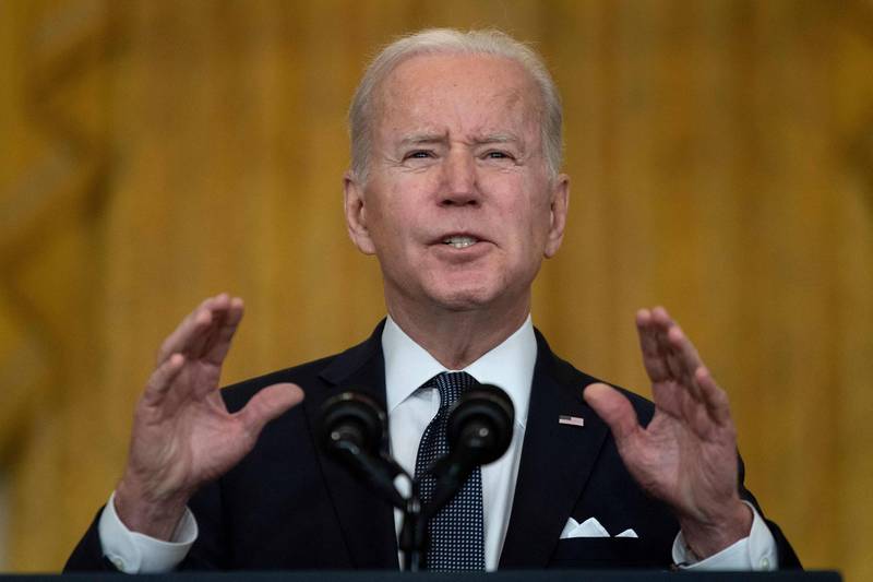 美國總統拜登（Joe Biden）15日表示，俄國入侵烏克蘭的可能性仍然很大。（法新社）