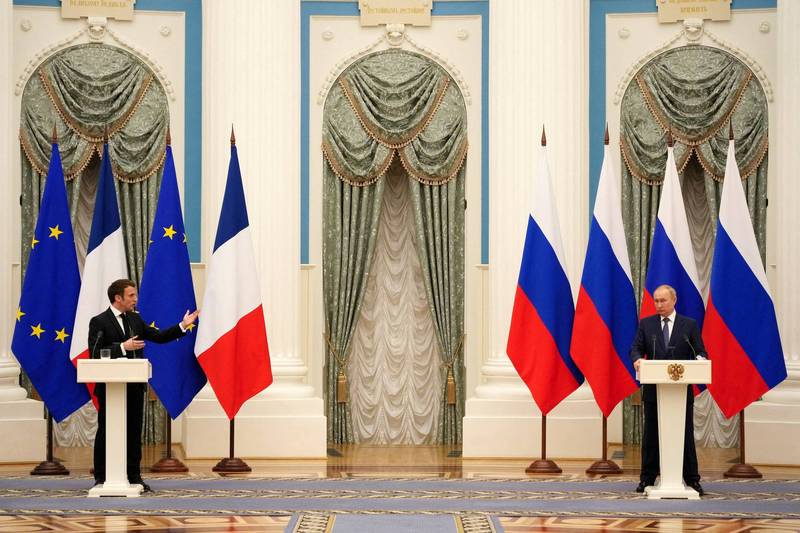 俄羅斯官方證實，總統普廷週日將再次與法國總統馬克宏熱線談烏克蘭。（路透檔案照）