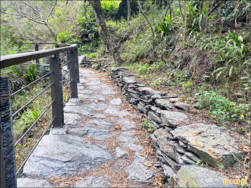 神山瀑布步道平緩，充分融入自然。（記者羅欣貞攝）