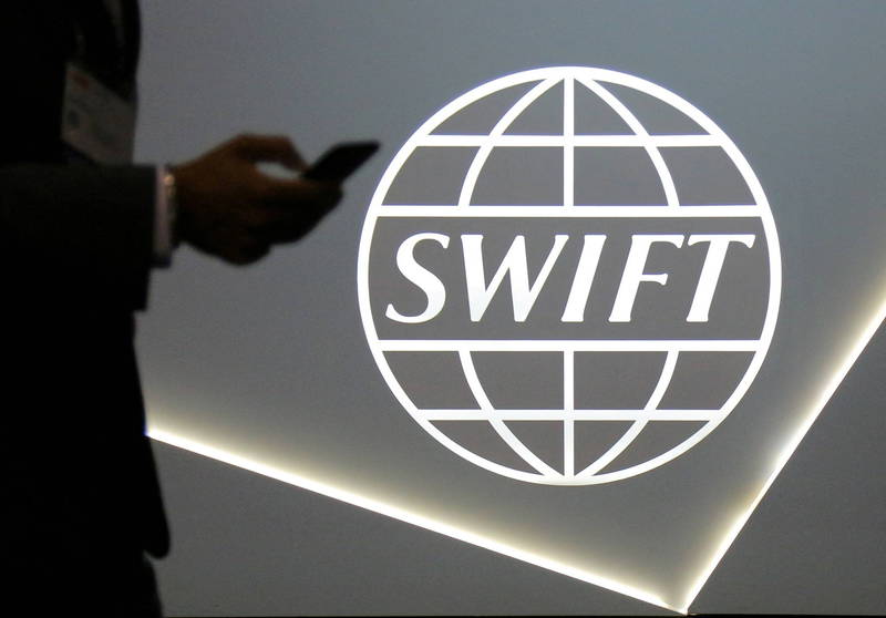 环球银行金融电信协会（SWIFT）全球银行支付系统标志。（路透档案照）(photo:LTN)