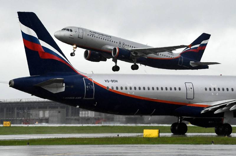 歐洲多國相繼宣布禁止俄羅斯航空公司的班機飛越其領空。俄籍航班示意圖。（法新社資料照）