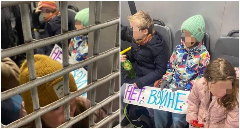 俄罗斯3名儿童携带鲜花、海报到乌克兰驻莫斯科大使馆外，表达反对侵略乌克兰的诉求，却遭警方无情逮捕。（图撷取自推特_@IlyaYashin）(photo:LTN)