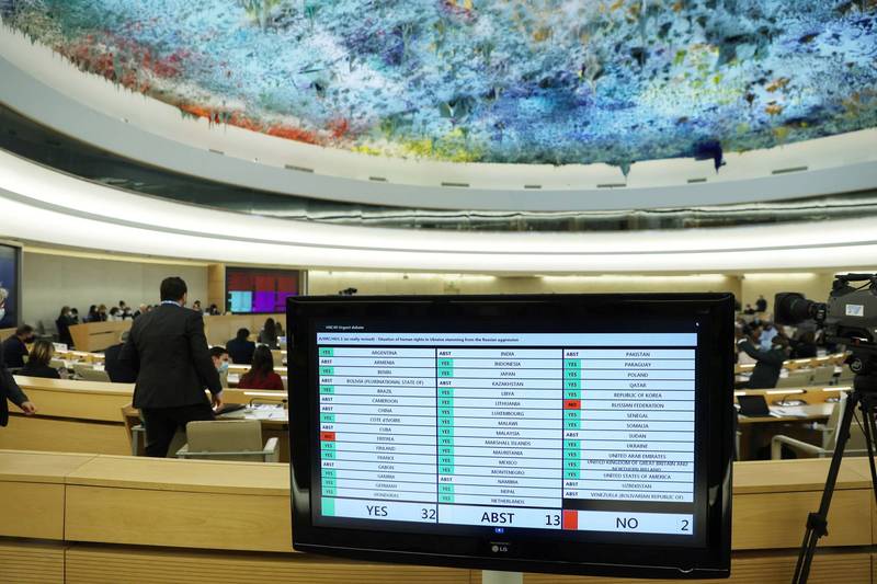 32票對2票！聯合國人權理事會譴責俄羅斯侵犯人權