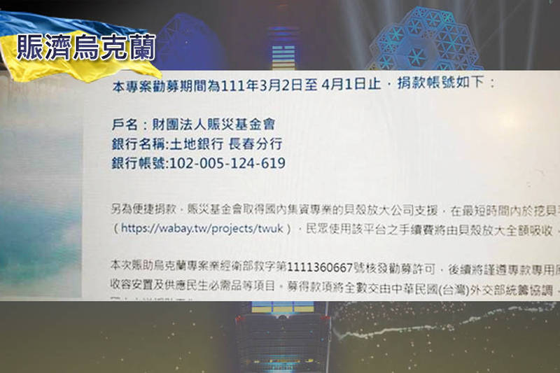 賑濟烏克蘭專戶捐款已達2億1419萬元。（擷自賑災基金會官網、資料照；本報合成）