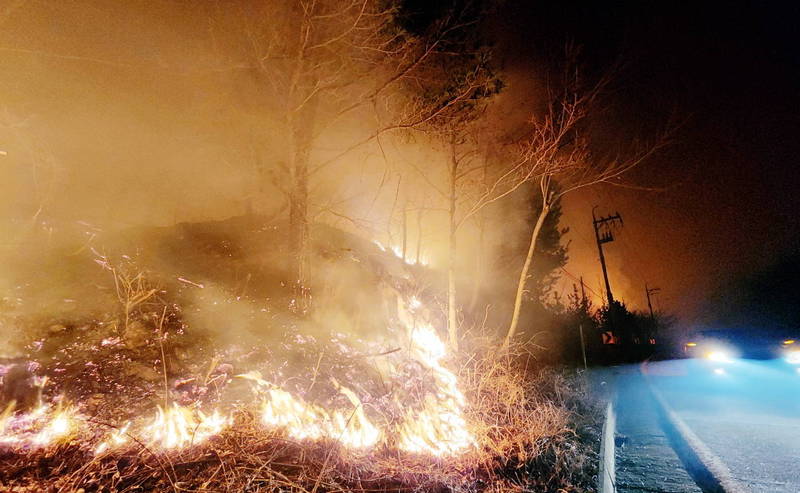 南韓東部森林大火已燒毀超過1萬4千公頃的森林。（歐新社）