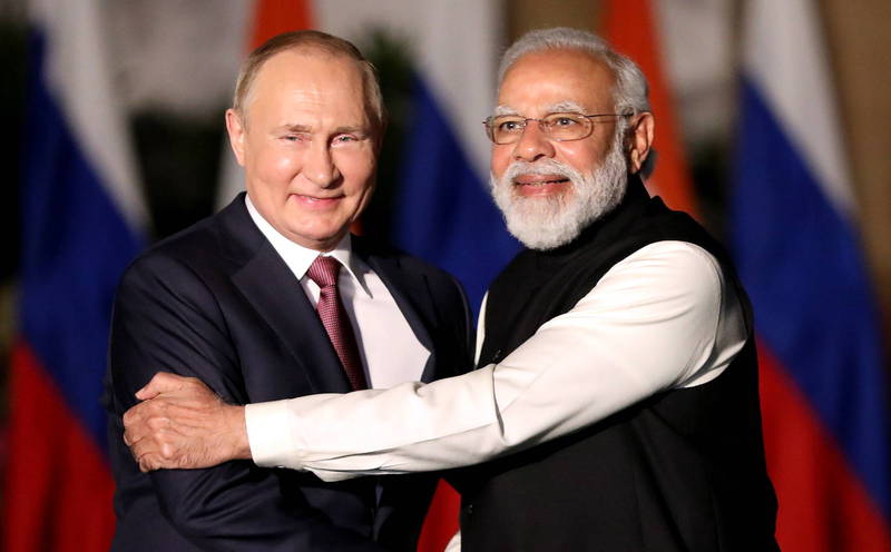 俄印两国关系友好。图为俄国总统普廷（左）与印度总理莫迪。（欧新社资料照）(photo:LTN)
