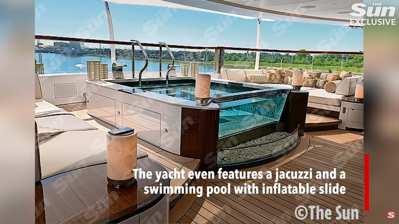 游艇内甚至有按摩浴缸，及配置充气熘滑梯的游泳池。（图撷取自＠The Sun官方YouTube）(photo:LTN)