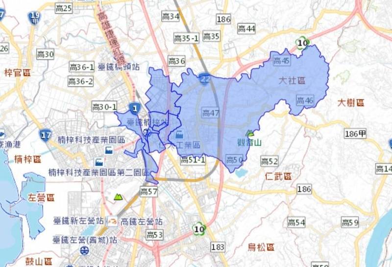 高市大社、楠梓區8里將於30日上午10時停水搶修，影響4萬1364戶。（水公司網站）