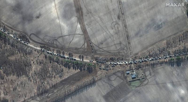 基輔近郊的車隊被視為是俄軍作戰不力的象徵之一。（美聯社）