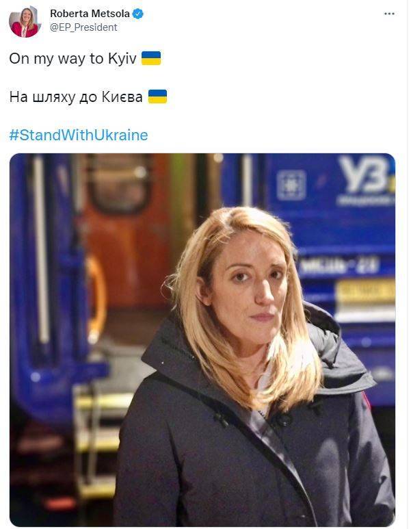 梅特索拉1日在推特上传照片，并指出自己正在前往基辅的途中。（图翻摄自推特）(photo:LTN)