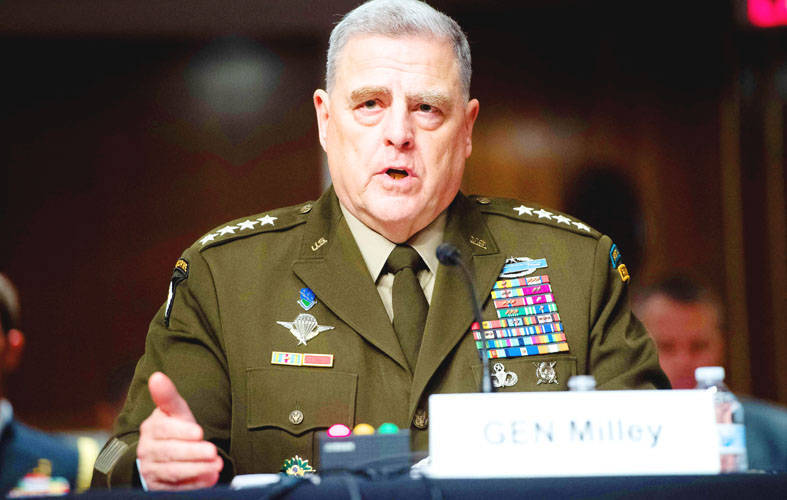 
US Joint Chiefs of Staff Chairman General Mark Milley testifies during a US Senate Armed Services Committee hearing in Washington on Thursday.
Photo: AFP