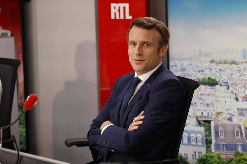 馬克宏接受RTL廣播電台採訪，發表了他對烏克蘭戰局的看法。（法新社）