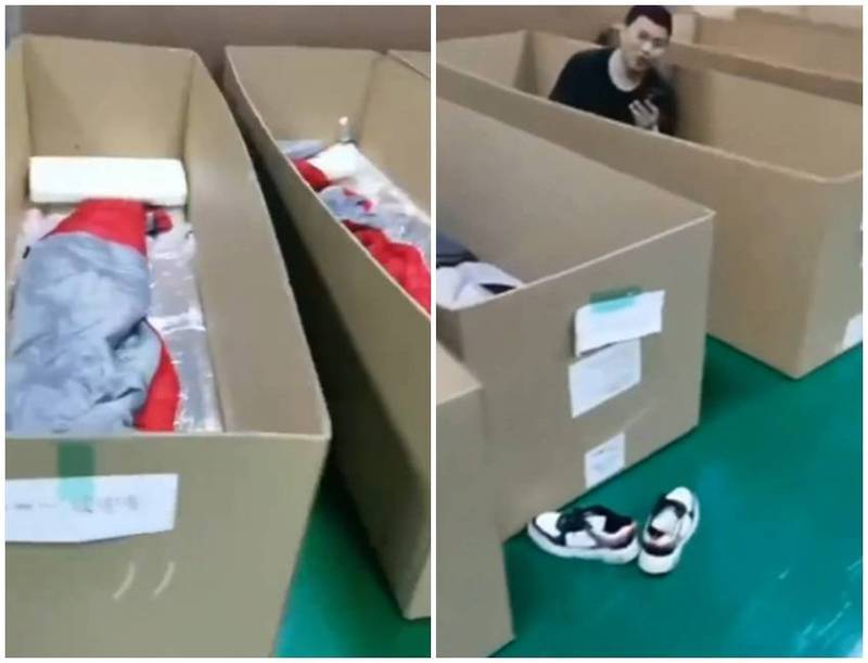 近日網傳上海寶山區拿紙箱充當方艙醫院，引發熱議。（圖翻攝自微博）