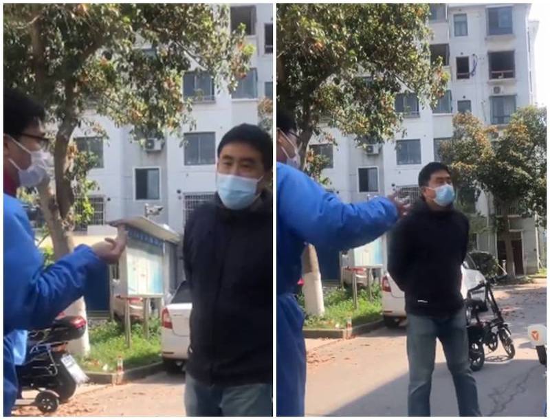上海市民因為沒雞蛋吃與防疫人員吵架。（圖翻攝自微博）