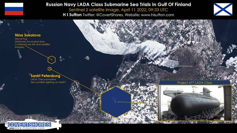 即时卫星照捕捉到，位在芬兰湾的俄国海军拉达级潜舰正在进行测试，是否为作战部署仍有待釐清。（图取自萨顿推特）(photo:LTN)
