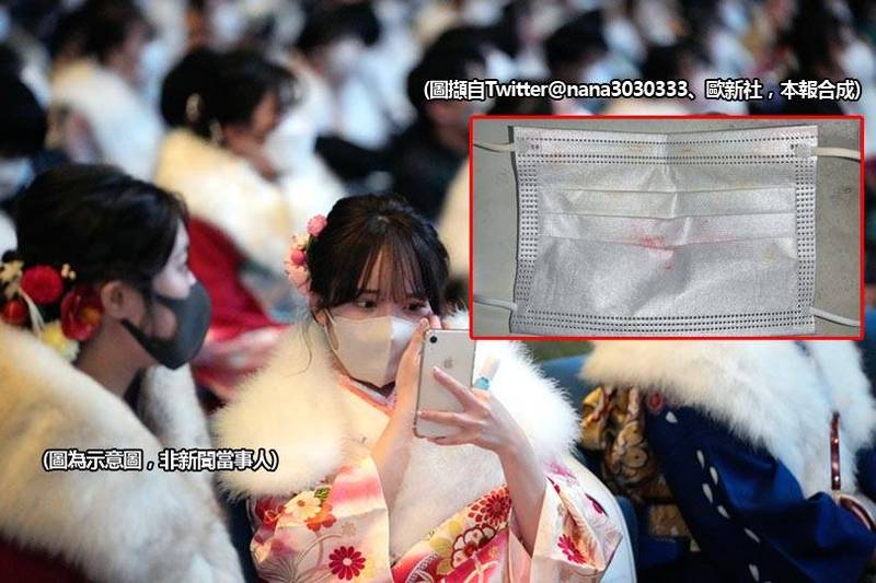 日本傳出有女高中生在網路上販賣原味口罩。圖為示意圖，非新聞當事人。（圖擷取自Twitter@nana3030333、歐新社，本報合成）