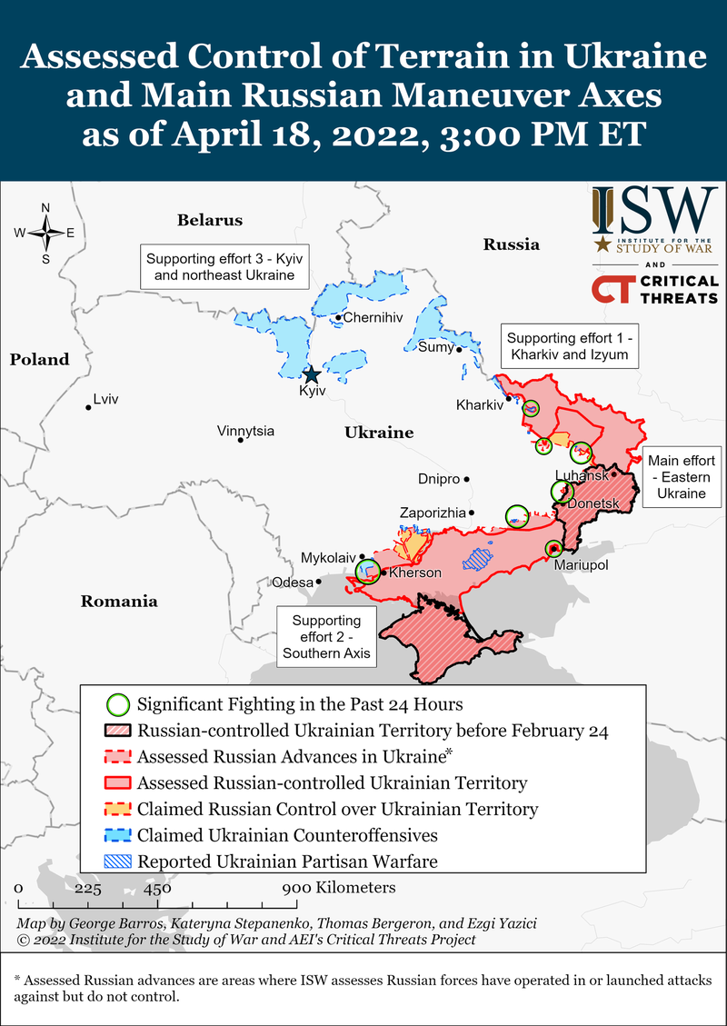 美國智庫認為，俄軍執行的頓巴斯戰役，不太可能比先前的戰役成功，但恐能削弱烏國的防禦，亦可取得有限的進展。（圖擷取自ISW官網）