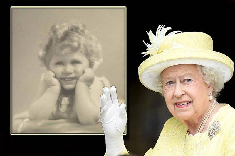 英國女王伊莉莎白二世96歲大壽，白金漢宮在社群網站上po出了近1個世紀前女王2歲時的萌照。（歐新社檔案照、擷取自The Royal Family推特；本報合成）