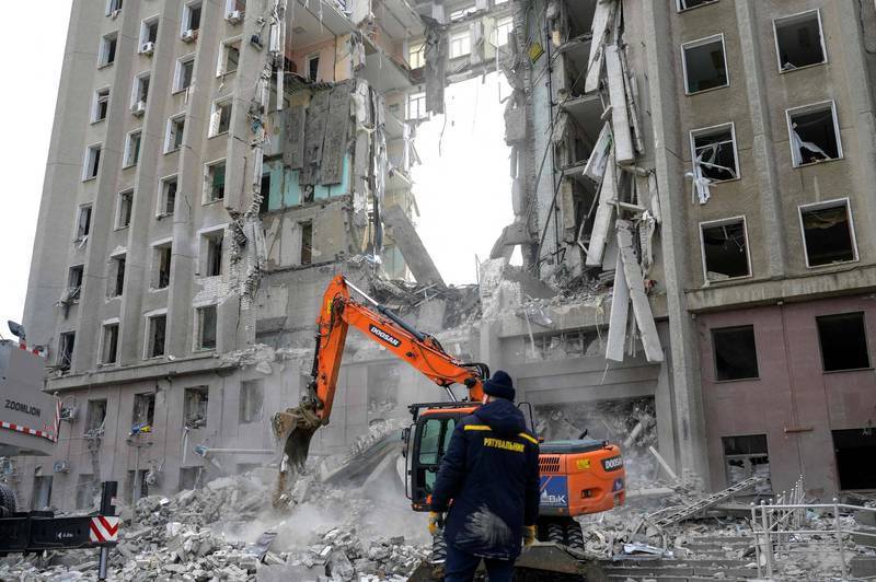乌克兰南部港口城市尼古拉耶夫政府大楼上月底遭俄军轰炸，造成30多人死亡。（法新社）(photo:LTN)