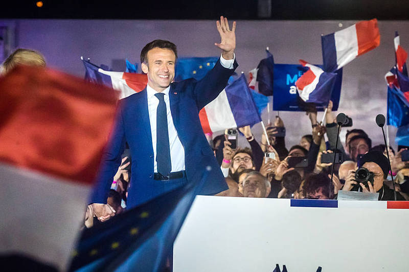 French President Emmanuel Macron delivers a speech after winning the French presidential runoff in Paris on Sunday.
Photo: EPA-EFE