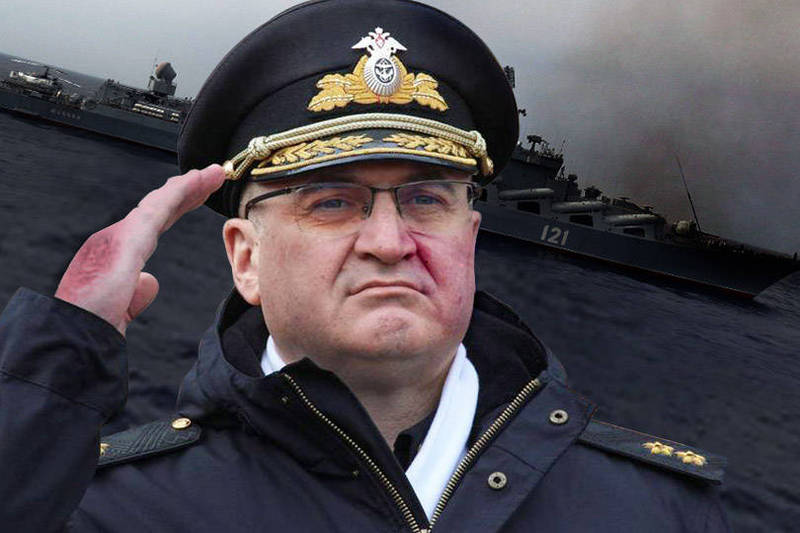 俄羅斯黑海艦隊指揮官奧西波夫上將傳出因旗艦「莫斯科號」遭擊沉被究責，已經遭解職，並被俄羅斯特工逮捕毒打。（本報合成）