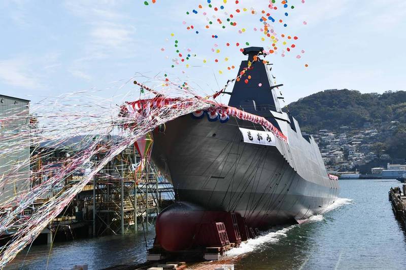 海上自衛隊最上級護衛艦「最上號」今日服役。圖為最上號舉行下水典禮時的畫面。（圖擷取自海上自衛隊臉書粉絲專頁）