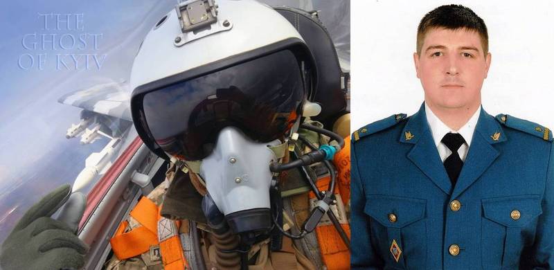 消息人士向《泰晤士報》證實，有「基輔戰鬼」美譽的飛官（左），真實身分是現年29歲的塔拉巴爾卡少校（右），他已不幸於上個月戰死沙場。（圖擷取自General Staff of the Armed Forces of Ukraine臉書、@visegrad24推特，本報合成）