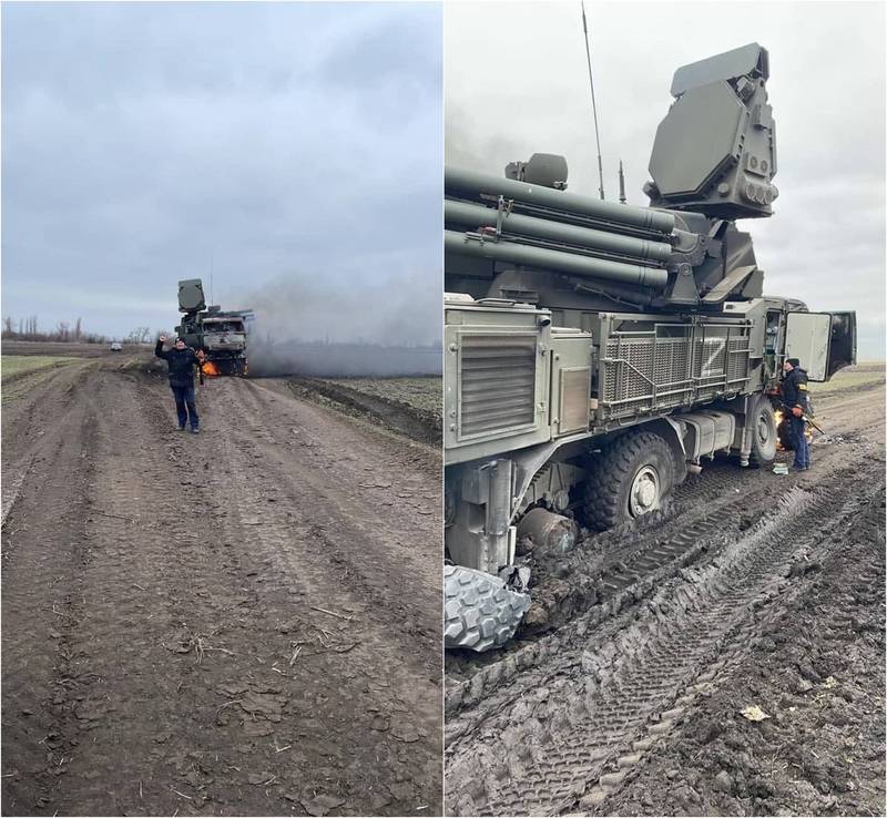俄罗斯铠甲-S1飞弹车后轮卡在泥淖中的画面。（撷取自@oryxspioenkop推特）(photo:LTN)
