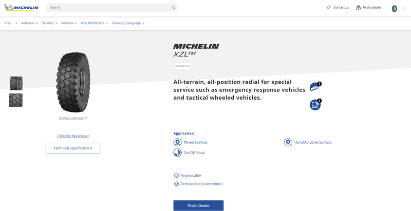 北約組織的車輛，使用的是「米其林XZL」（Michelin XZL）的輪胎。（擷取自米其林輪胎公司官網）