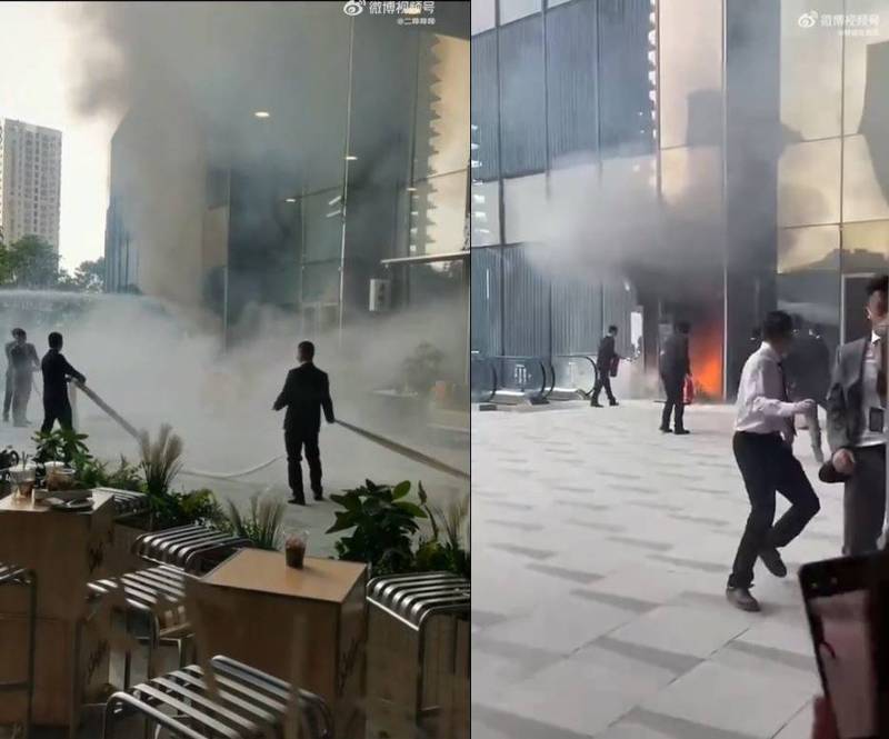 位於武漢的購物中心萬象城，5月1日才剛開幕，昨日下午卻驚傳發生火警。（圖擷自微博）