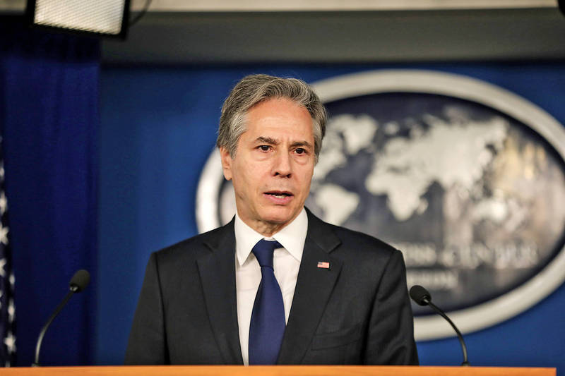 US Secretary of State Antony Blinken speaks at a World Press Freedom Day briefing at the US Department of State’s Washington Foreign Press Center on Tuesday.
Photo: CNA
US Secretary of State Antony Blinken speaks at a World Press Freedom Day briefing at the US Department of State’s Washington Foreign Press Center on Tuesday.
Photo: CNA