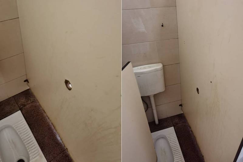 圖為中國武漢一間公廁中的「鳥洞」。（翻攝推特）