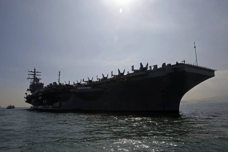 美国海军雷根号航空母舰今天上午离开日本神奈川县横须贺基地母港。日媒指出，这次出港可能是整备作业结束，将进行短期试航。（美联社资料照）(photo:LTN)