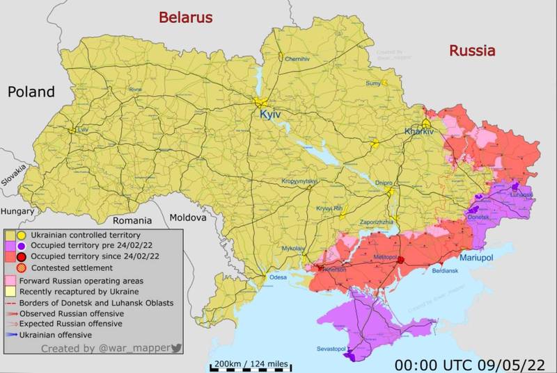 專門製作烏俄戰爭地圖的推特用戶Ukraine War Map今日po出最新烏克戰況。（圖擷取自@War_Mapper推特）