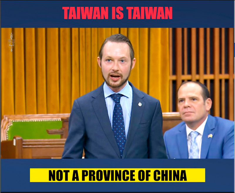 加拿大聯邦眾議員古柏十三日於加拿大國會質詢時強調，「台灣不是中國一省，台灣就是台灣！」（擷取自臉書）