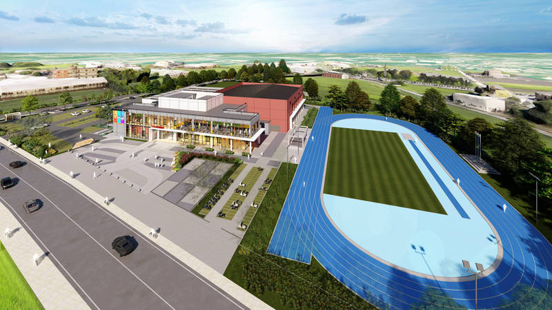 彰化縣和美鎮全民運動館一期工程力拚年底上網招標，將有游泳池與200公尺田徑場。（彰化縣政府提供）