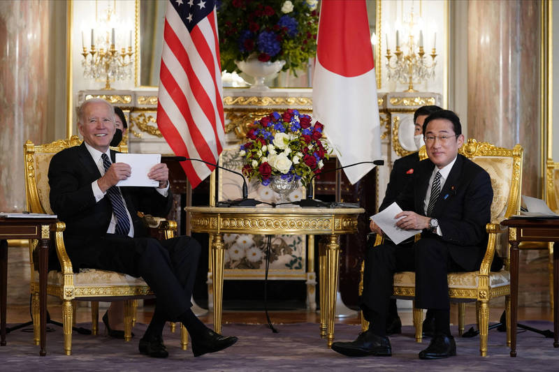 美國總統拜登與日本首相岸田文雄舉行雙邊會談。（美聯社）