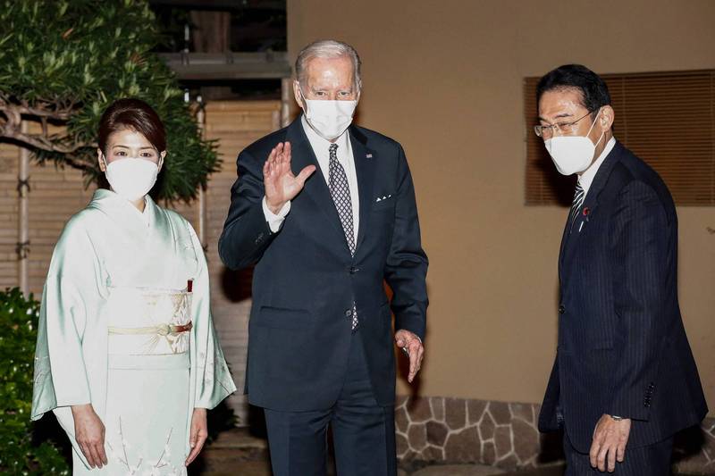 日本首相岸田文雄伉俪，今天晚上在东京的知名的料亭「八芳园」，以日本料理款待就任后首次来访的美国总统拜登（法新社）(photo:LTN)