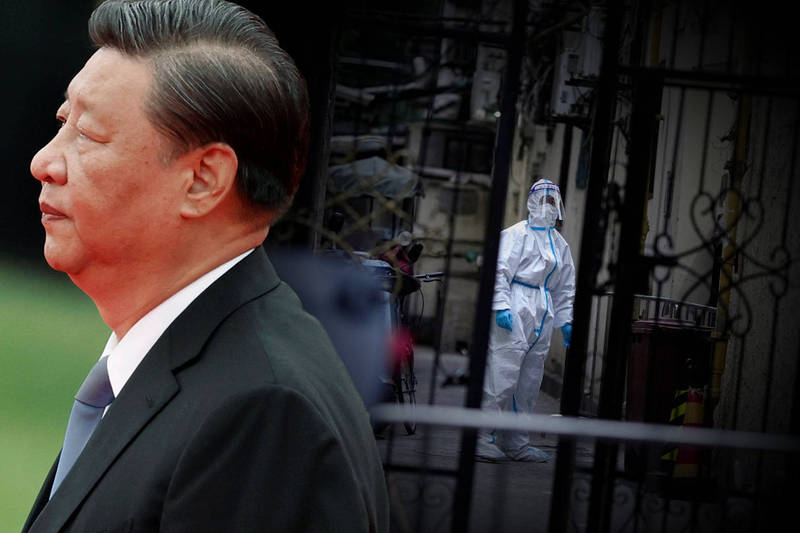 中國國家主席習近平不計代價堅持清零防疫，已引爆廣泛民怨。（路透，本報合成）