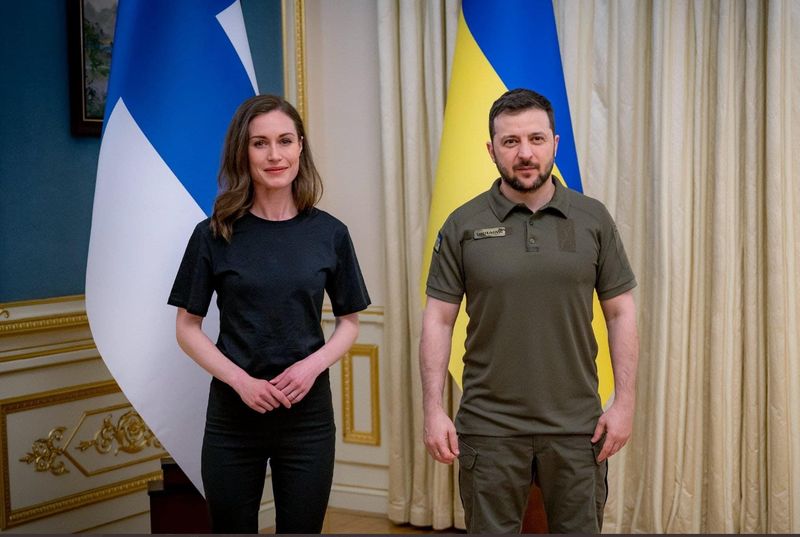 芬兰官方已证实马林（左）到访乌克兰，并已与乌克兰总统泽伦斯基（右）会面。（图取自推特）(photo:LTN)