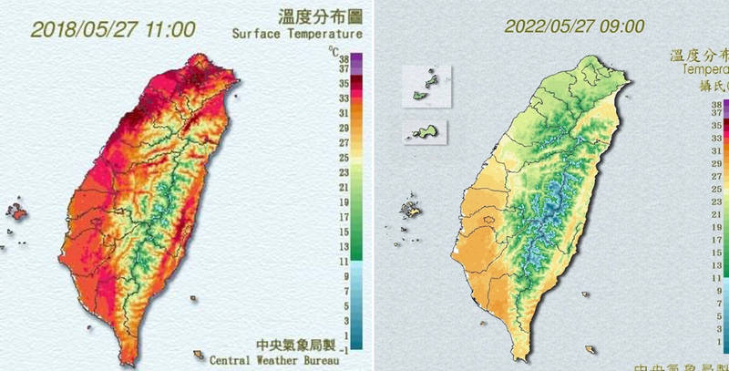 同樣是5月27日，2018年跟2022年差很大。（記者顏宏駿翻攝）