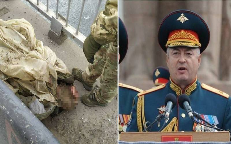俄國陸軍第29集團軍少將參謀長庫圖佐夫（右）證實在烏東陣亡，據稱是他戰死的照片也在網路流傳。（翻攝自推特）