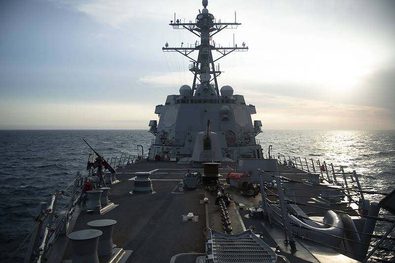 美軍勃克級導向飛彈驅逐艦桑普森號（USS Sampson）今年4月26日通過台灣海峽。（美聯社）