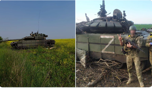 有消息指出烏克蘭陸軍第 93 機械化旅擄獲了俄軍 T-80BVM與T-72B3主戰車各一輛。（@UAWeapons推特）