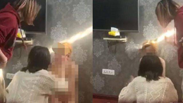 中国微信群组近日流传这段女子被脱光衣服跪在地上遭围殴的影片。（图翻摄自微博）(photo:LTN)