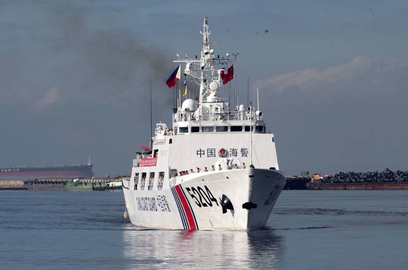 日本海上保安廳表示，中國海警船本月18、19日連兩天現蹤釣漁台列嶼周邊海域。中國海警船示意圖。（法新社檔案照）