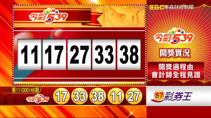 今彩539、39樂合彩開獎獎號。（圖擷取自《東森財經新聞》57彩券王）